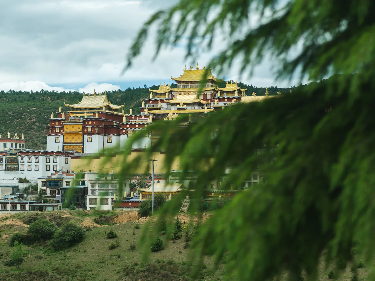 云南寺院掩映在山林与枝叶之间